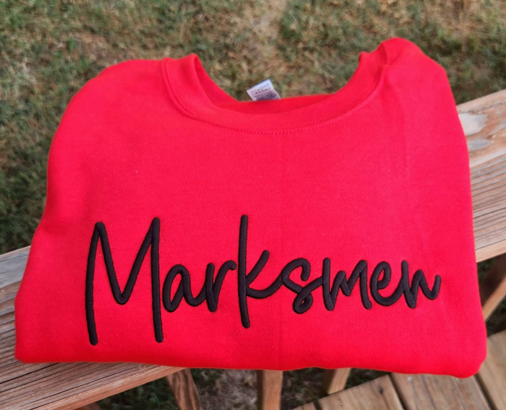 CUSTOM TEXT PUFF EMBROIDERED TEE OR SWEATSHIRT