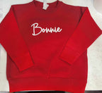 CUSTOM TEXT PUFF EMBROIDERED TEE OR SWEATSHIRT