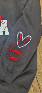 CUSTOM SLEEVE BASEBALL GLITTER MAMA SWEATSHIRT