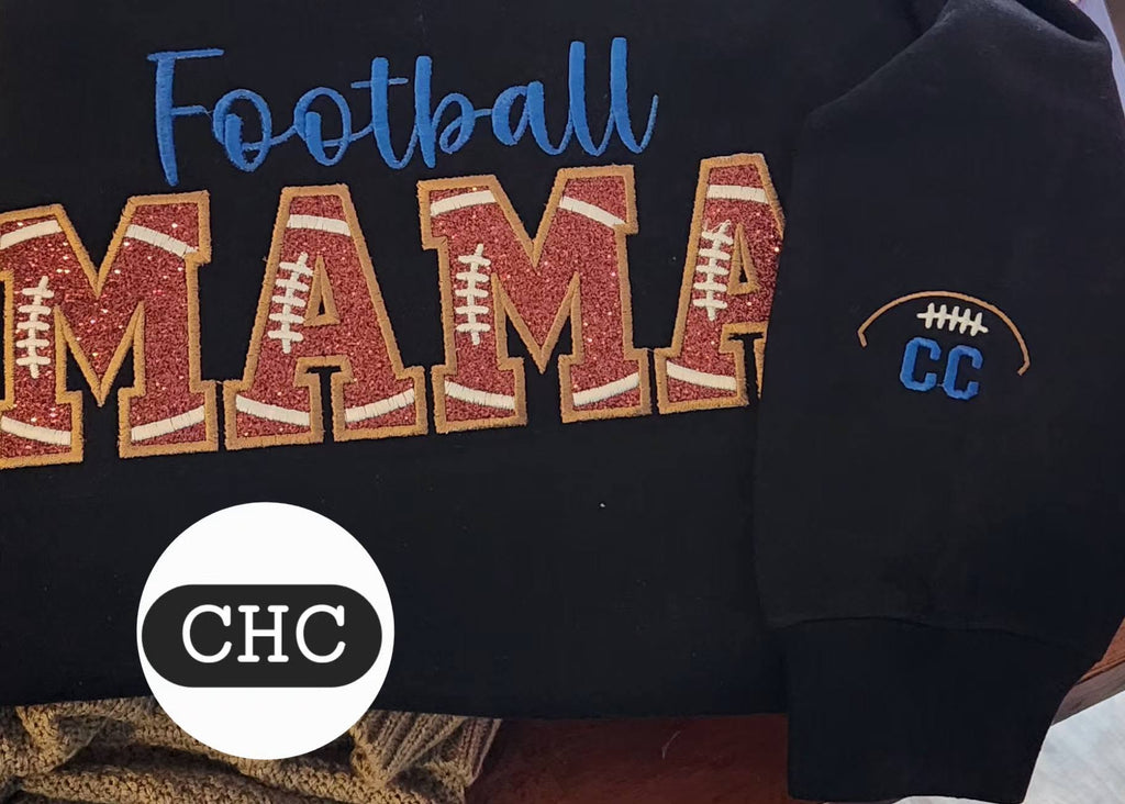 FOOTBALL MAMA GLITTER APPLIQUE TEE OR SWEATSHIRT