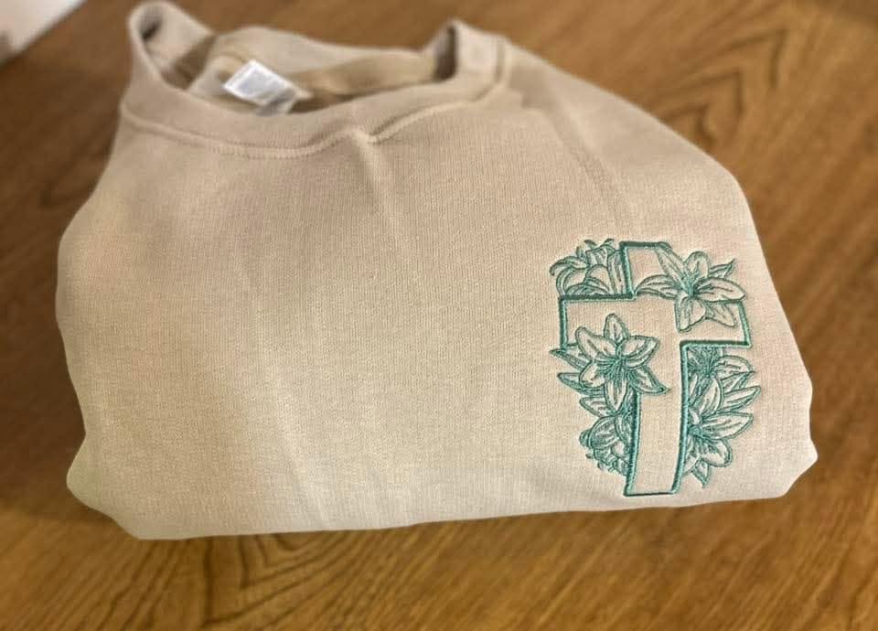LILY CROSS TEE OR SWEATSHIRT