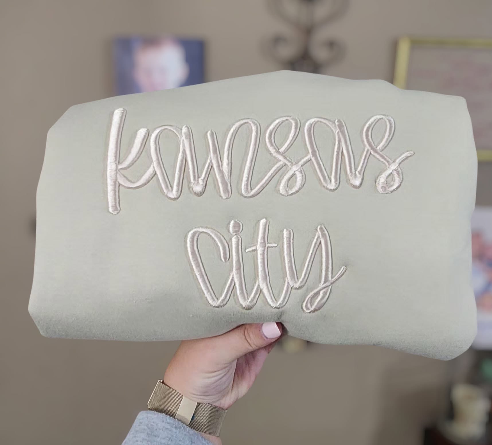 KANSAS CITY PUFF EMBROIDERY TEE OR SWEATSHIRT